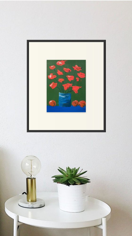 Poppies & 3 Ripe Oranges