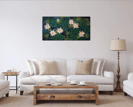 Night white nymphaea /  ORIGINAL PAINTING