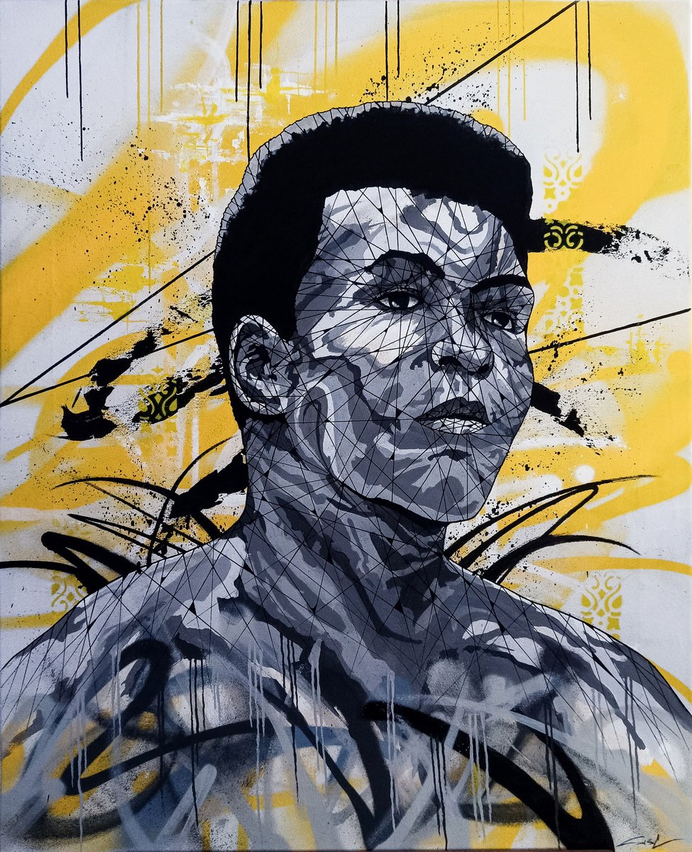 Urban And Pop Portrait Painting By Sisc, 26 X 31", Muhammad Ali Legacy, Original Artwork