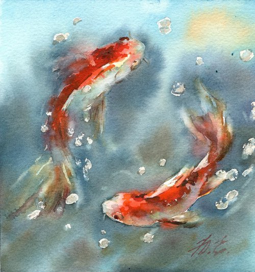 Koi fish in watercolor by Yulia Evsyukova