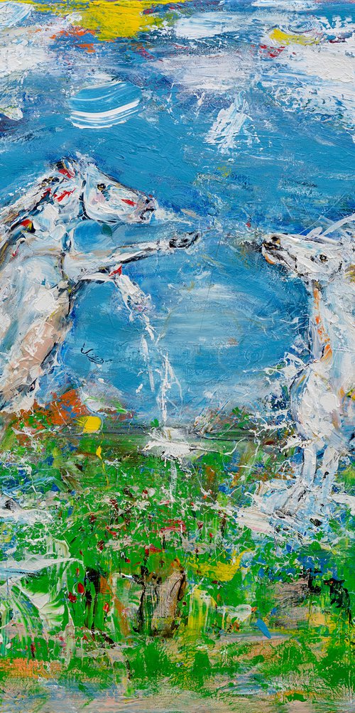 Equine art - THE WINNER TAKES IT ALL - 120 x 100 cm. | 47.24"x 39.37" - horse painting springtime by Oswin Gesselli by Oswin Gesselli