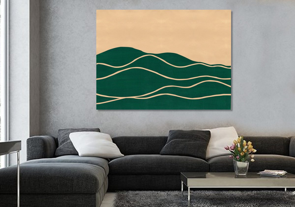 Abstract Landscape Acrylic Painting By Marina Krylova, 47 X 35", Modern Landscape #42, Original Artwork