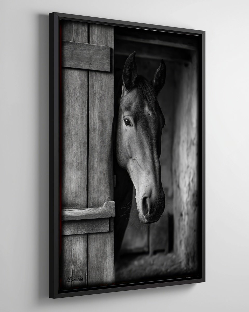 Photorealistic Animal Photograph By Ksavera, 25 X 37", Horse In Old Village B0805C, Original Artwork