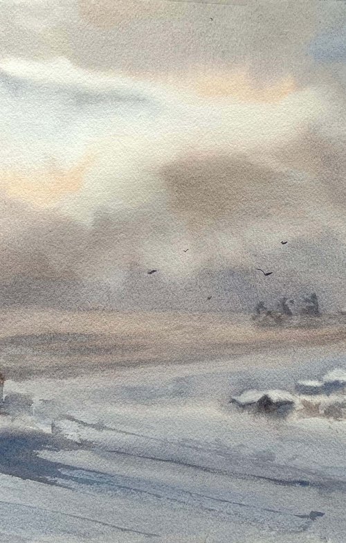 Original Watercolour painting Vik, Iceland by Inna Nagaytseva