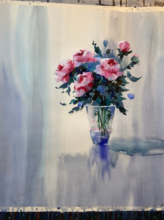 Watercolor “Still life. Peonies perfume” perfect gift