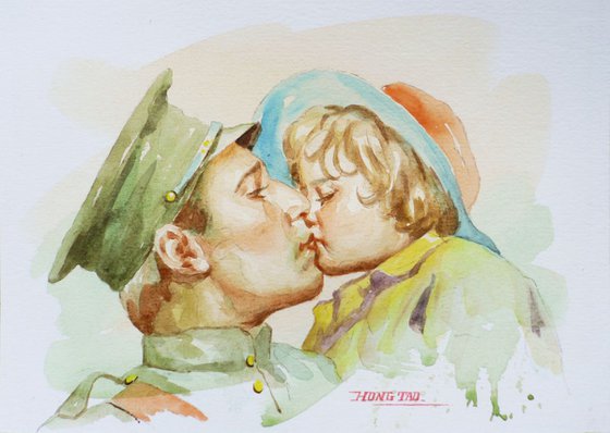watercolour  portrait of  general with cute daughter#16-5-10-01