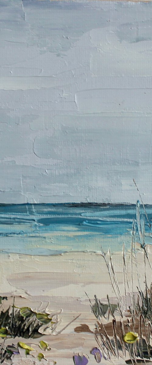 Abstract Beach painting impasto Framed 15x15cm6x6inch by Leysan Khasanova