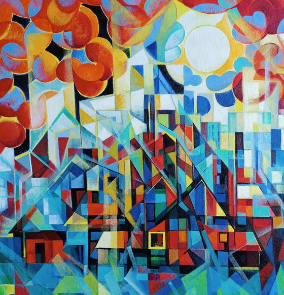 Sunny morning (100x70cm, cubism, oil painting)