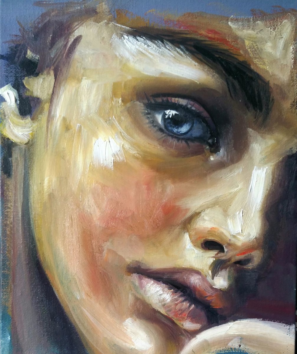 Anais 24x20x0,2cm Original oil painting on board,ready to hang by Elena Kraft
