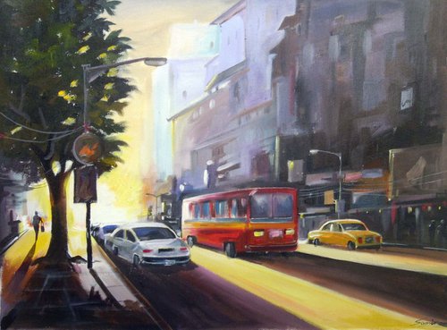Early Morning Light-Acrylic on Canvas Painting by Samiran Sarkar