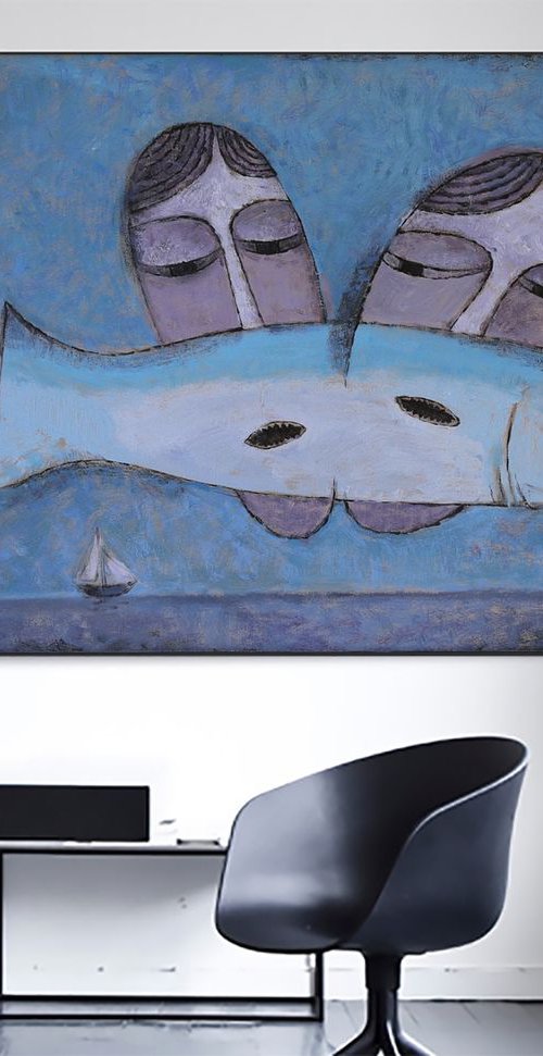 Fish for two 60x48" Contemporary Art by Bo Kravchenko by Bo Kravchenko