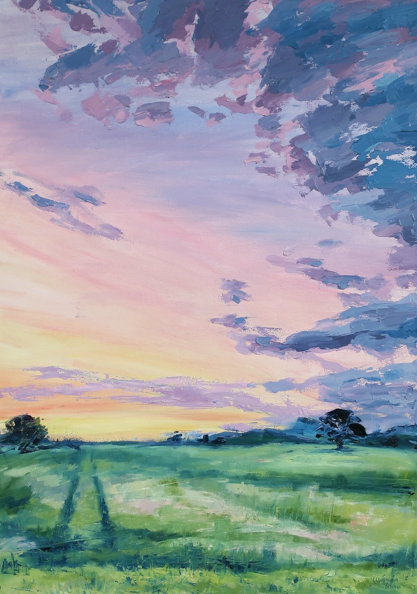 Oil painting Landscape Field Sunset by Anna Shchapova