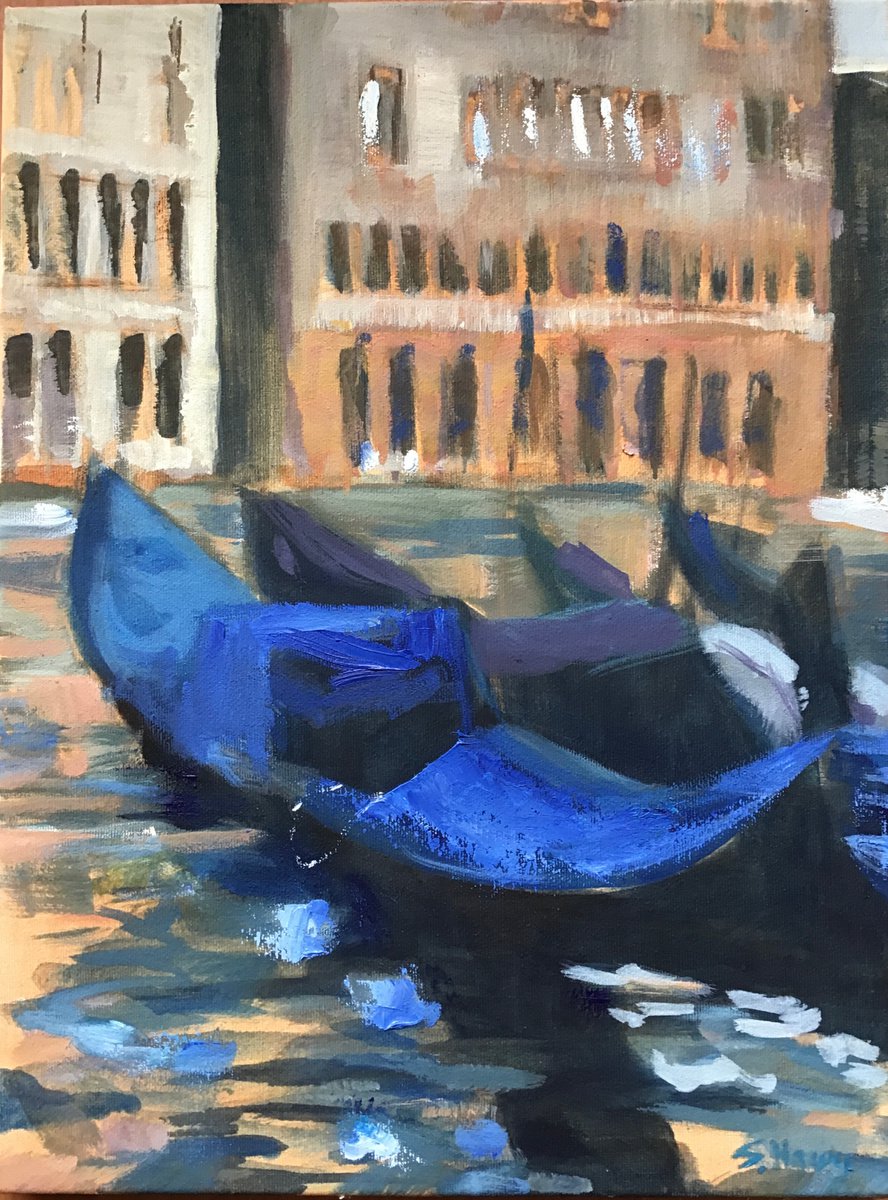 Gondolas on the Grand Canal, Venice, 2 by Sandra Haney