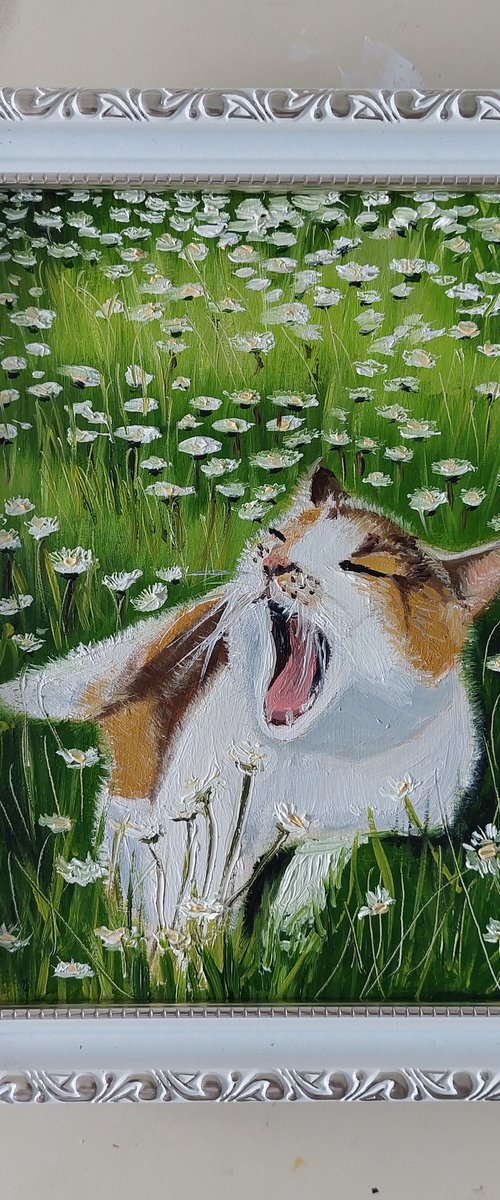 Cat in a Flower Meadow by Ira Whittaker