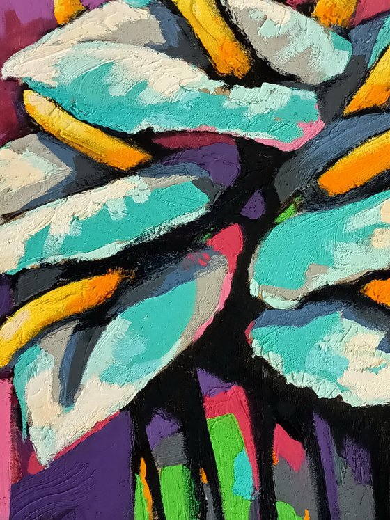 Exotic Flowers on Violet Background