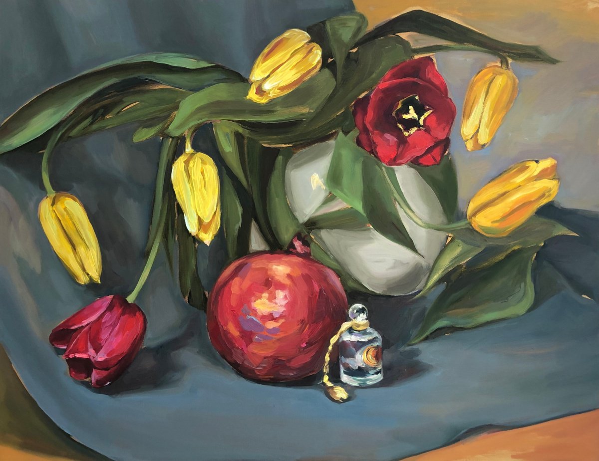 Tulips and pomegranate by Guzel Min