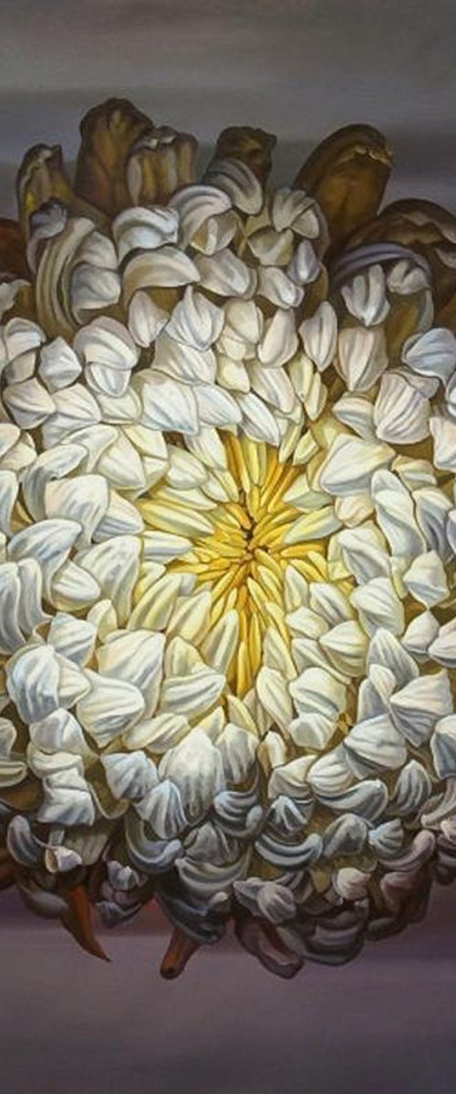 40" White Flower/ Large Floral Oil Painting on canvas by Irini Karpikioti