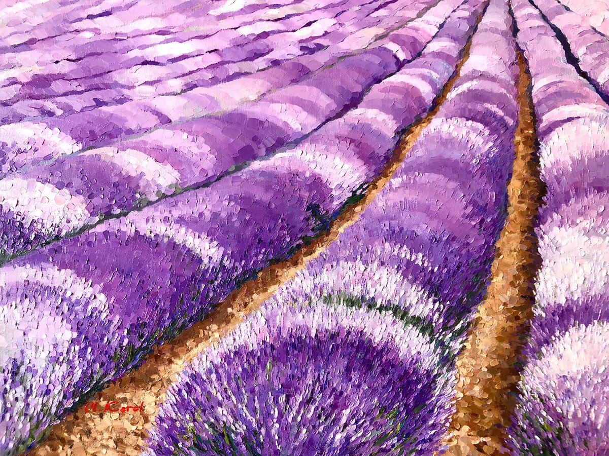 Impressionistic Botanical Oil Painting By Ulyana Korol, 31 X 24", Lavender Infinity, Original Artwork