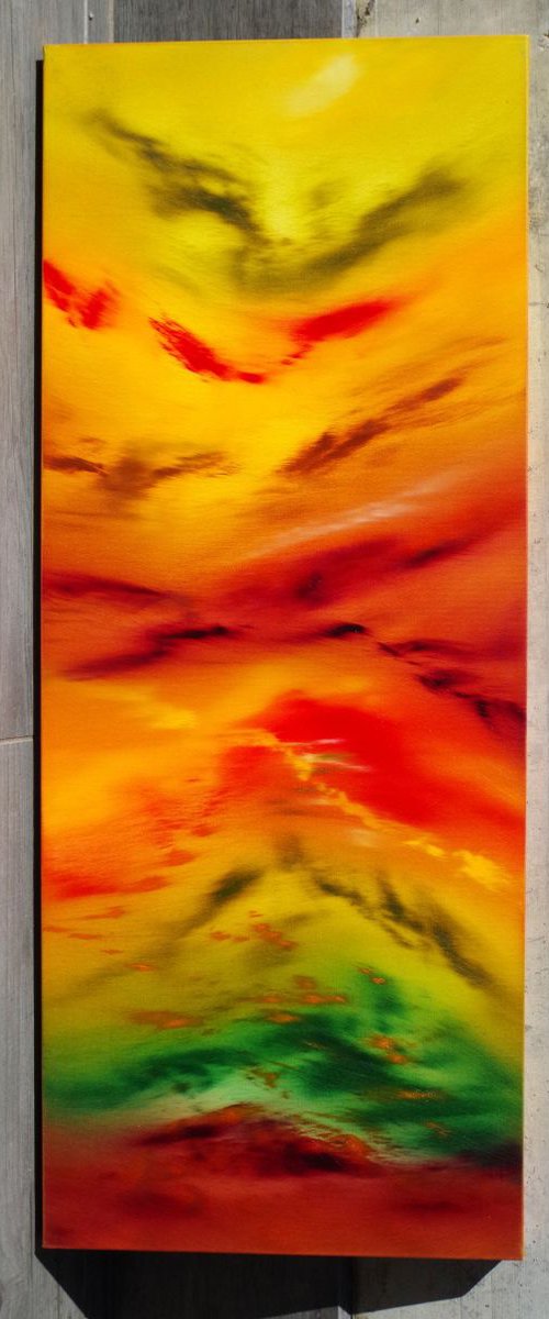 Autumn leaves I, the series, 40x100 cm, Deep edge, LARGE XL, Original abstract painting, oil on canvas by Davide De Palma