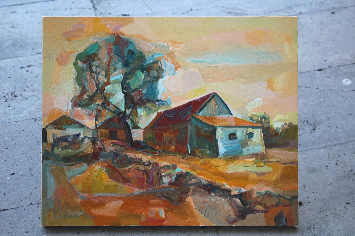 Abstract Landscape Oil Painting By Taron Khachatryan, 22 X 18", Autumn Day, Original Artwork