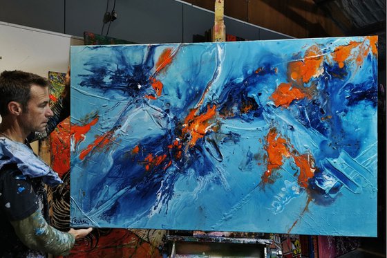 Midday Sunrise 160cm x 100cm Blue Orange Abstract Art