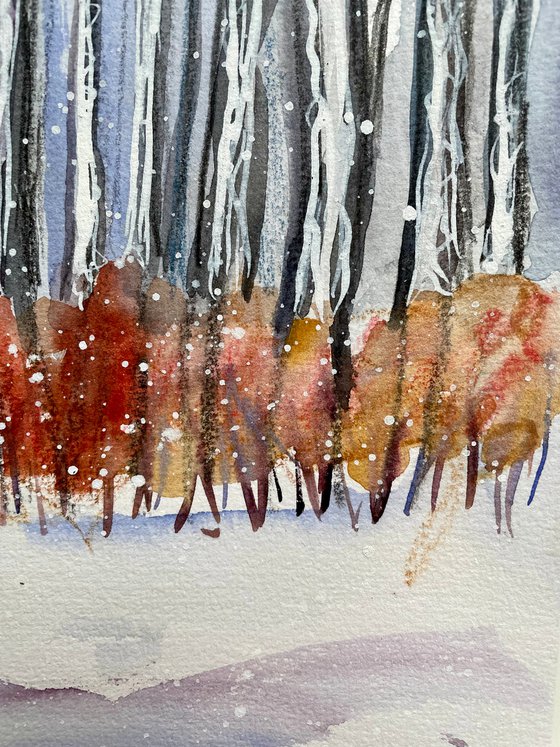 Trees Original Watercolor Painting, Winter Forest Artwork, Snow Landscape Wall Art, Rustic Home Decor