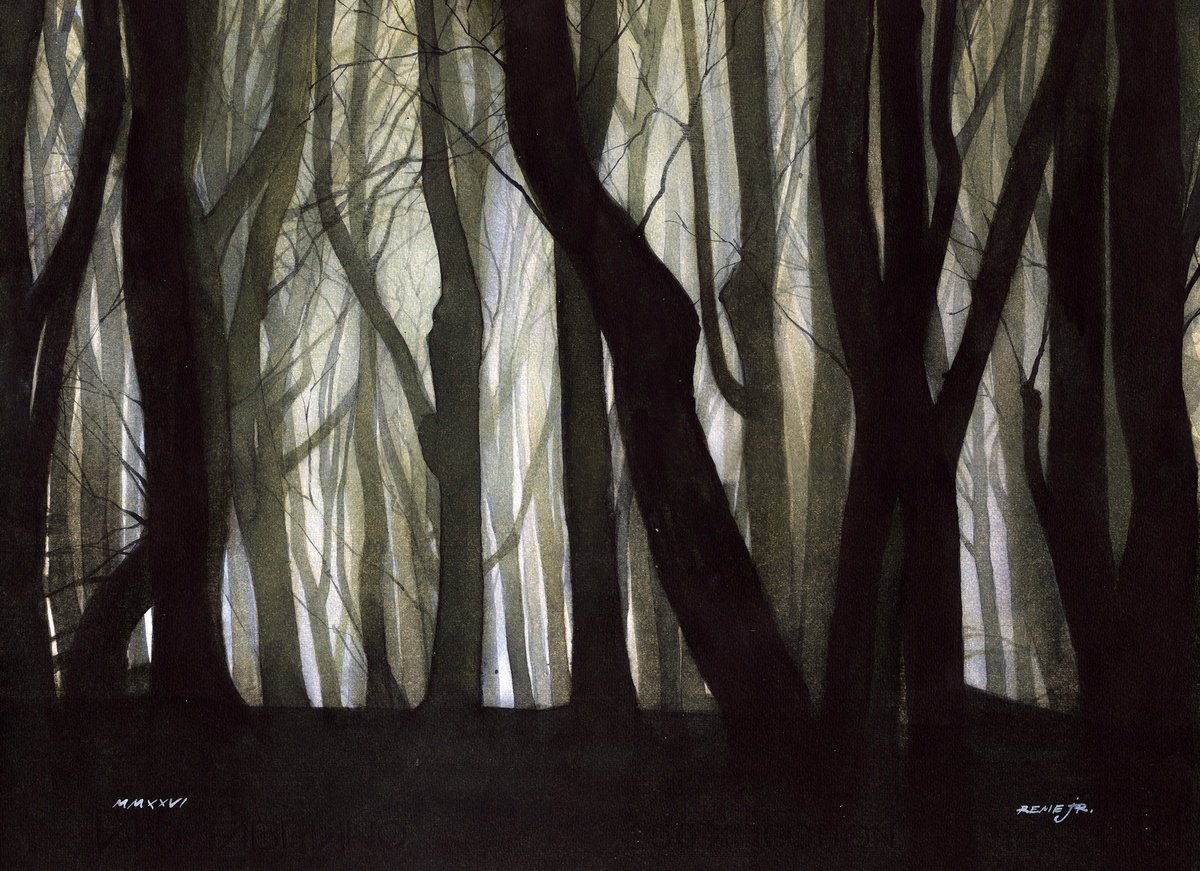 Impressionistic Watercolour , Forest In Fog Ii By Reme Jr., 19 X 14, Artwork For Sale On Artfinder
