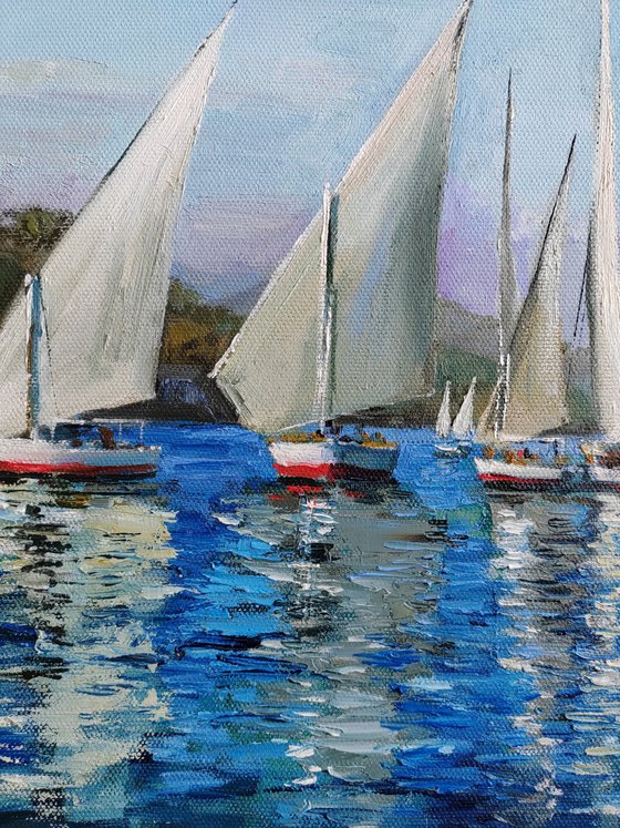 Felucca Boat on Nile River original oil painting nautical wall decor