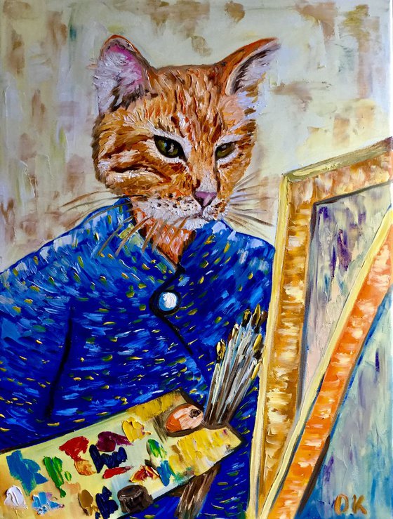 Cat La Van Gogh. Version of famous self portrait of Vincent Van Gogh.