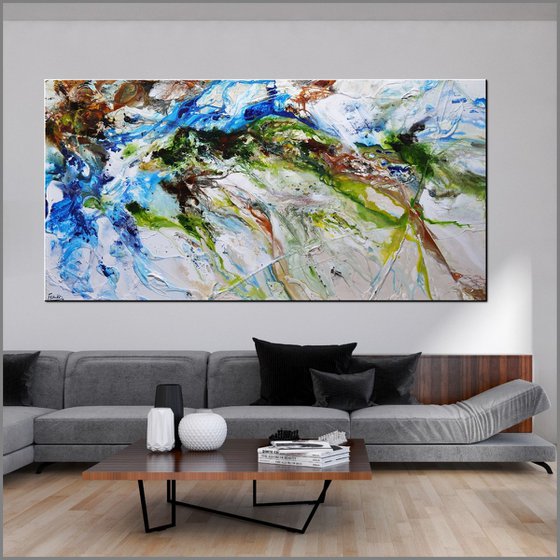 The Naturalist 240cm x 120cm Blue White Green Abstract Art
