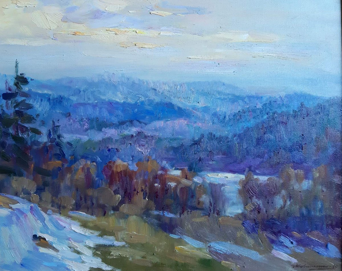 Impressionistic Landscape Oil Painting By Ivan Kovalenko, 20 X 16, Mountain Landscape, Original Artwork