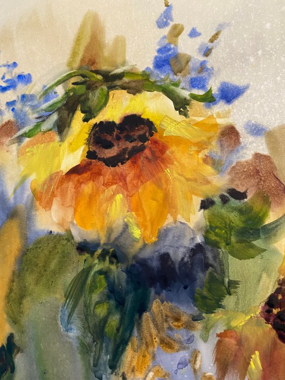 Watercolor “Still life. Flowers of Sun” perfect gift