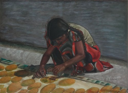 Indian Girl Preparing Pappad by Ramya Sadasivam