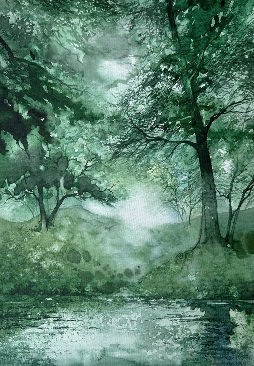 Impressionistic Landscape Watercolour By Nazar Grunyka, 12 X 17", Forest Mood, Original Artwork