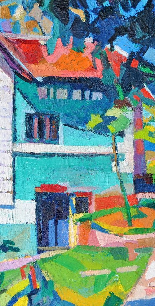 Turquoise house / 45.7 x 37.7 . 2 cm by Maja Đokić Mihajlović