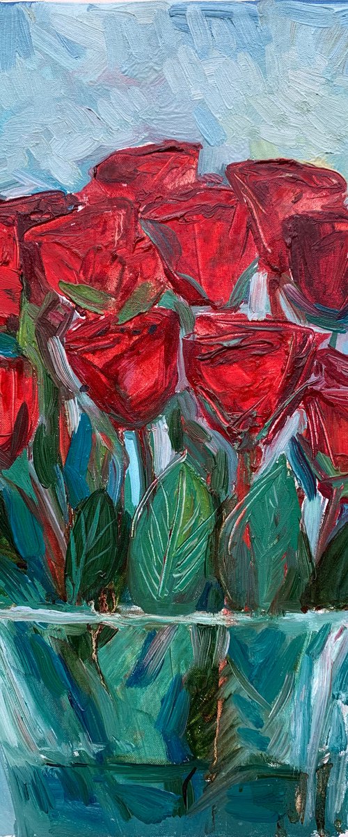 Bouquet of roses in crystal vase by Olga Pascari