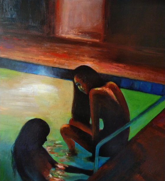 In the pool at night 80x60cm ,oil/canvas, impressionistic figure