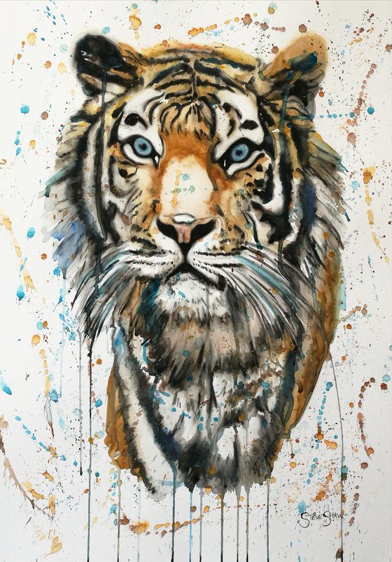 Tiger Splash. Watercolour on paper.