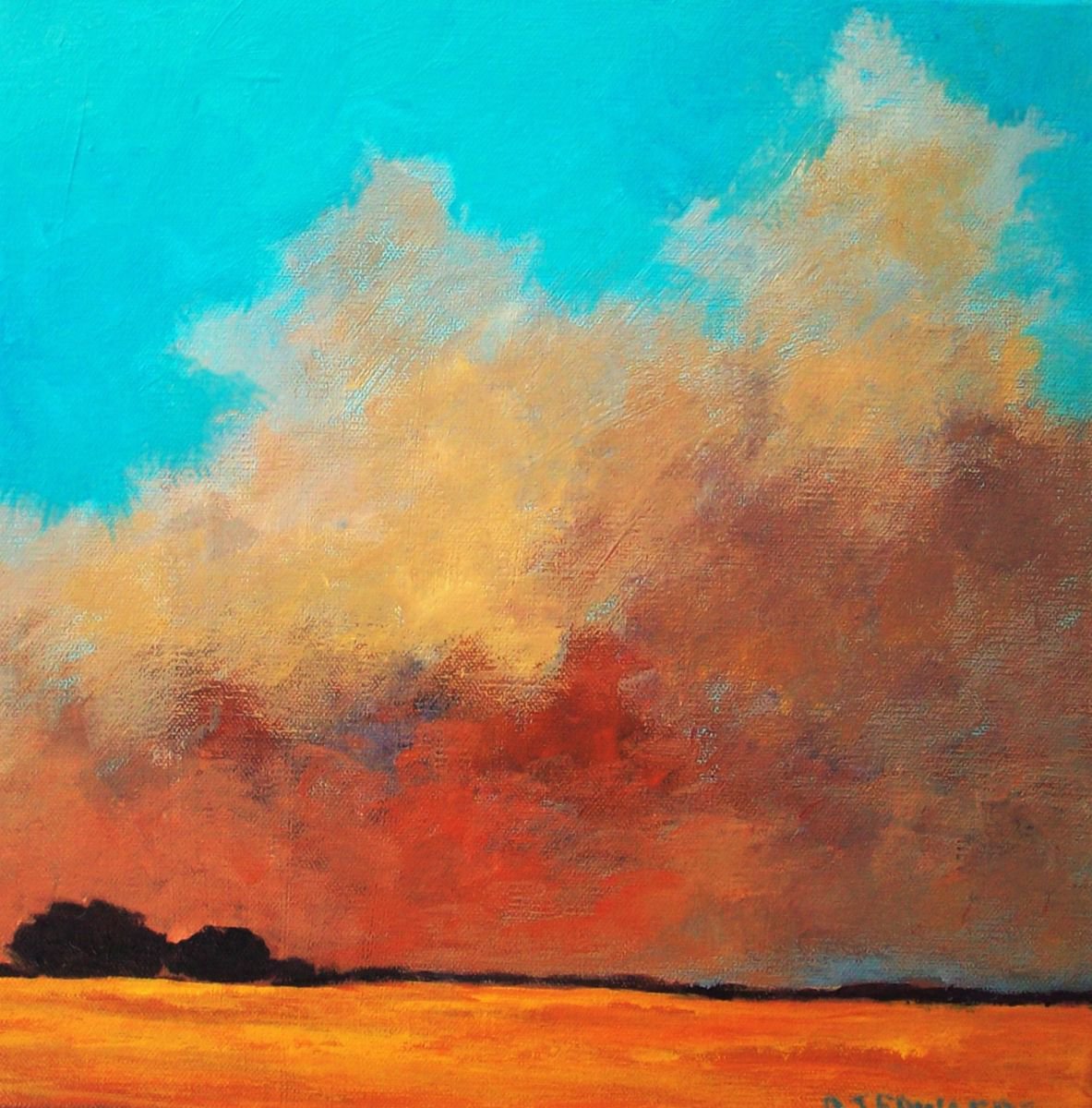Impressionistic Landscape Acrylic Painting By David J Edwards, 12 X 12, Prairie Storm, Alberta, Original Artwork