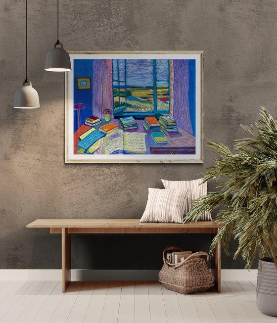 Interior with Books and an Open Window