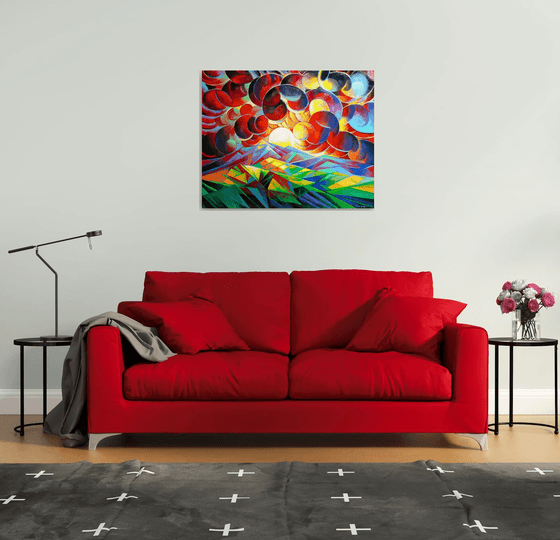 Sunset (100x80cm, cubism, oil painting)