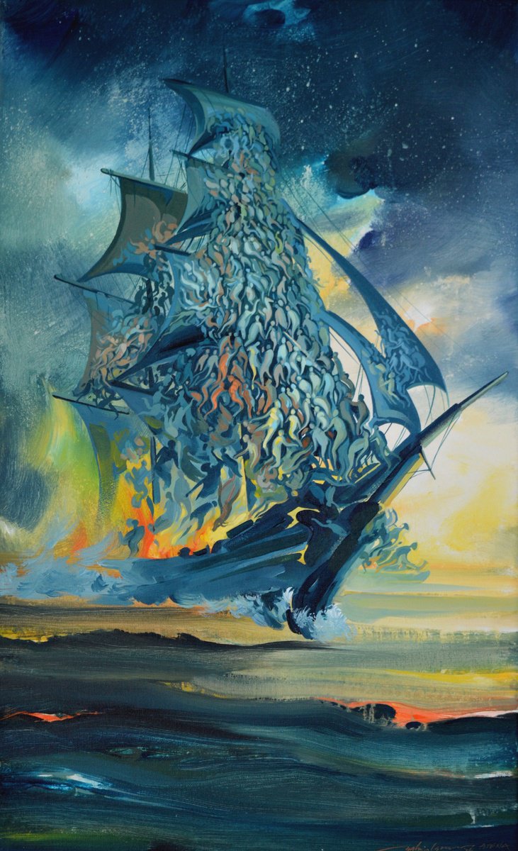 Surrealistic Abstract Acrylic Painting By Grama Gabriel, 19 X 30, L