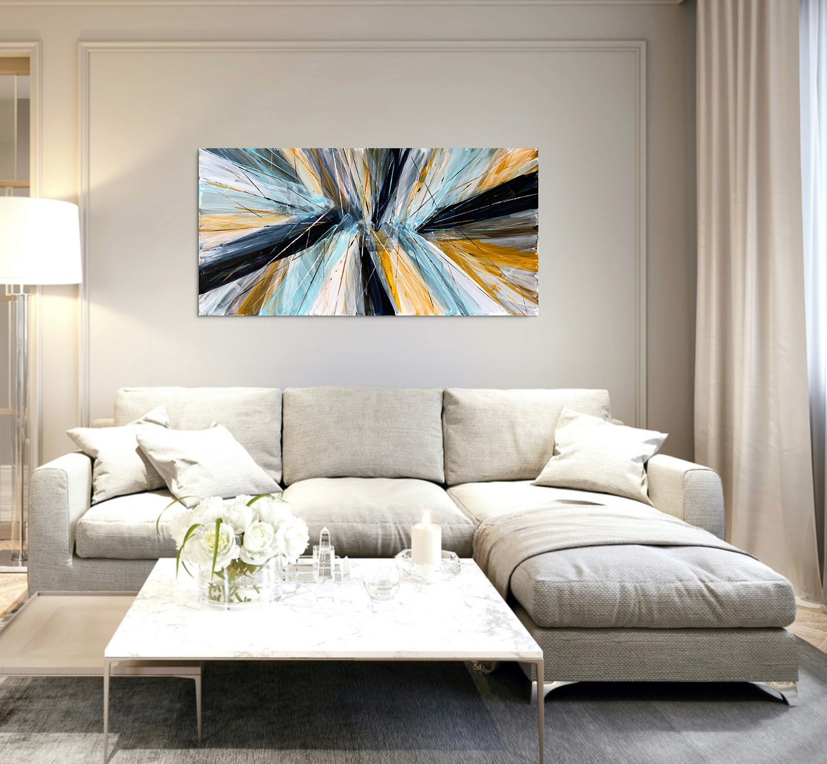 Lightness Of Blue And Ochre By Tatiana Malinovscaia, 47 X 24, Artwork For Sale On Artfinder
