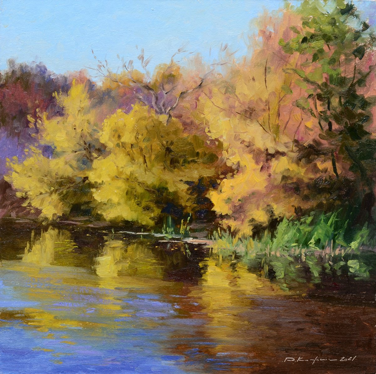 Impressionistic Landscape Oil Painting By Ruslan Kiprych, 12 X 12", Wondrous Moment, Original Artwork