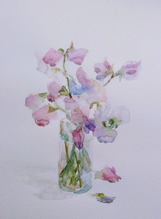 Sweet pea.  Original watercolour painting 2021