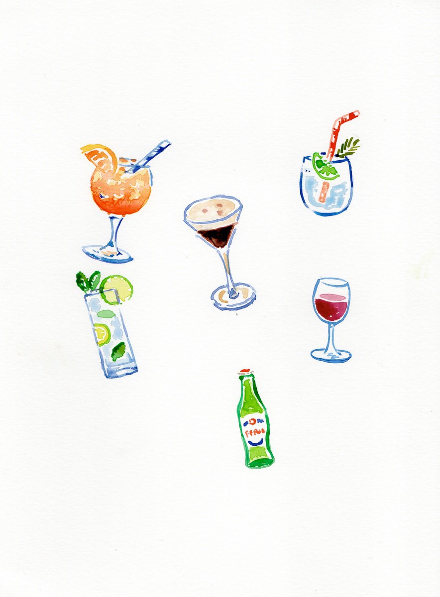 Watercolour , Drinks Illustrations By Paul Gurney, 7 X 11, Artwork For Sale On Artfinder