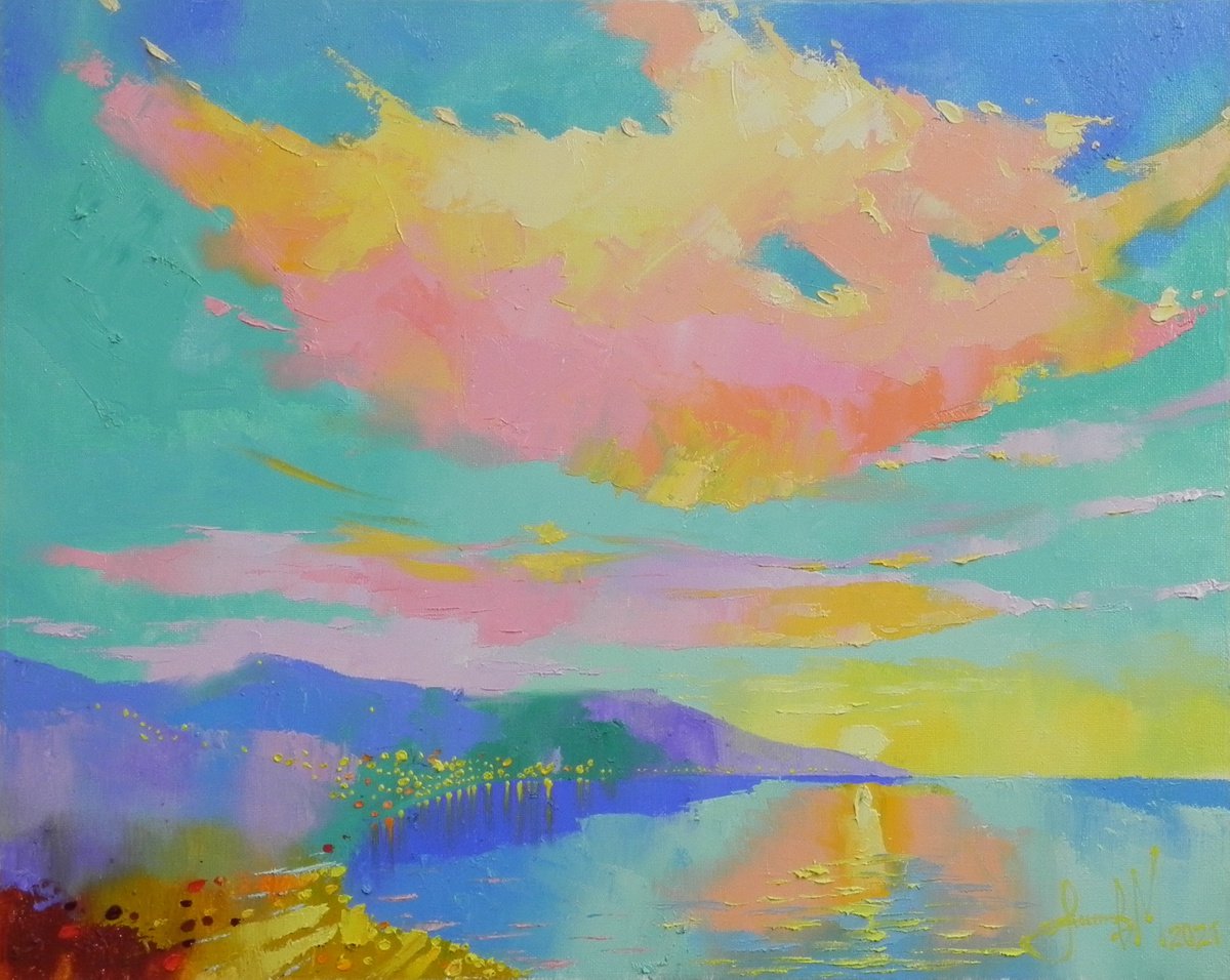 Sunny Bay Original art Landscape painting by Mikhail Novikov