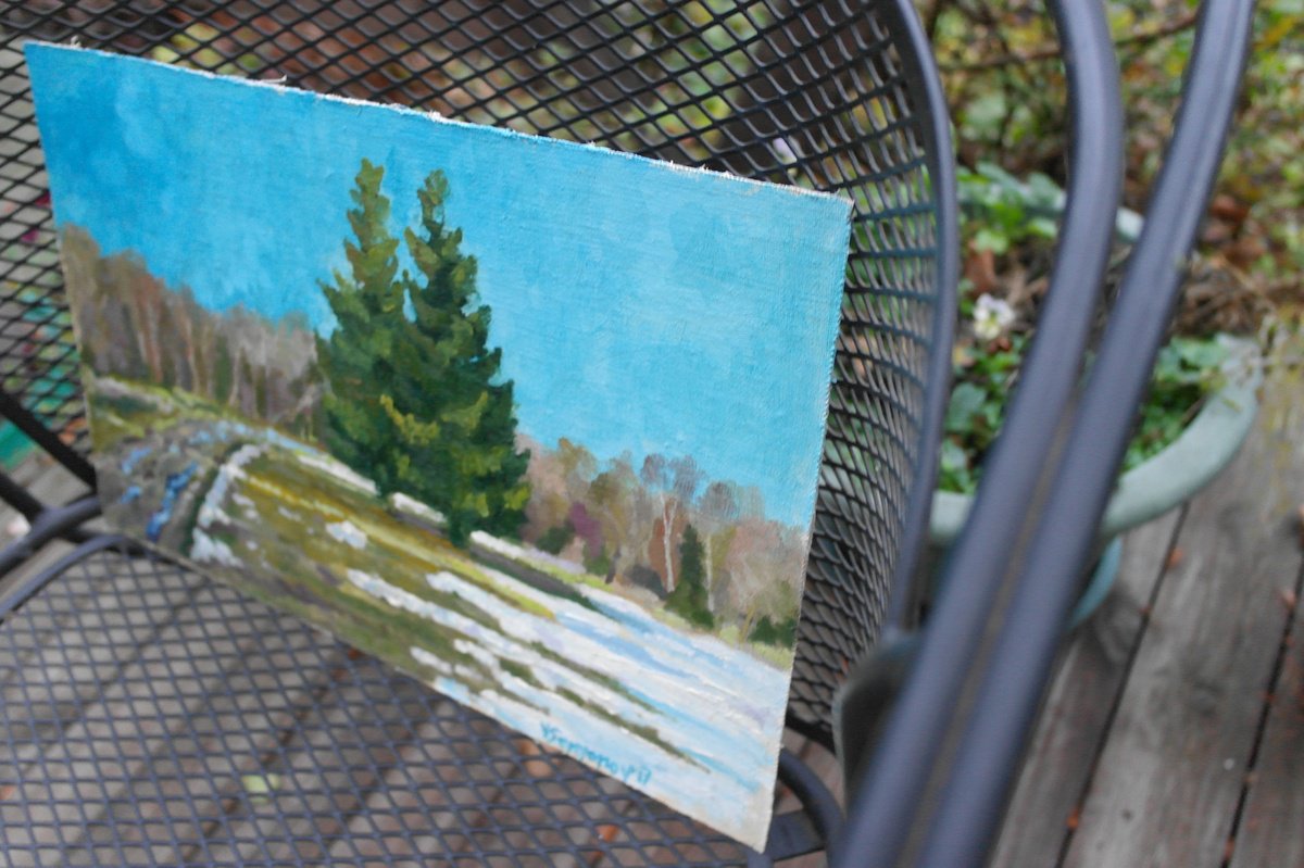 Impressionistic Landscape Oil Painting By Juri Semjonov, 16 X 10", Early Spring, Original Artwork