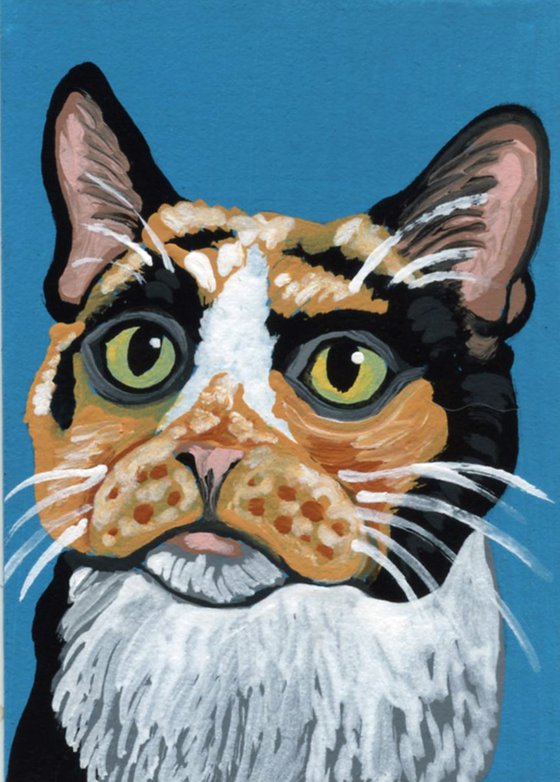 ACEO ATC Original Miniature Painting Calico Pet Cat Art-Carla Smale