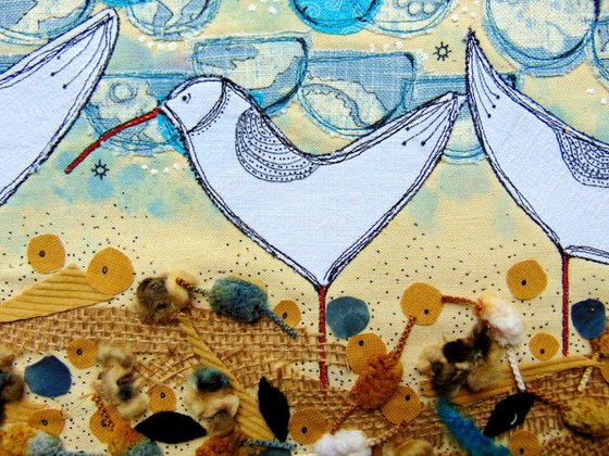 "The Waders" - textile collage